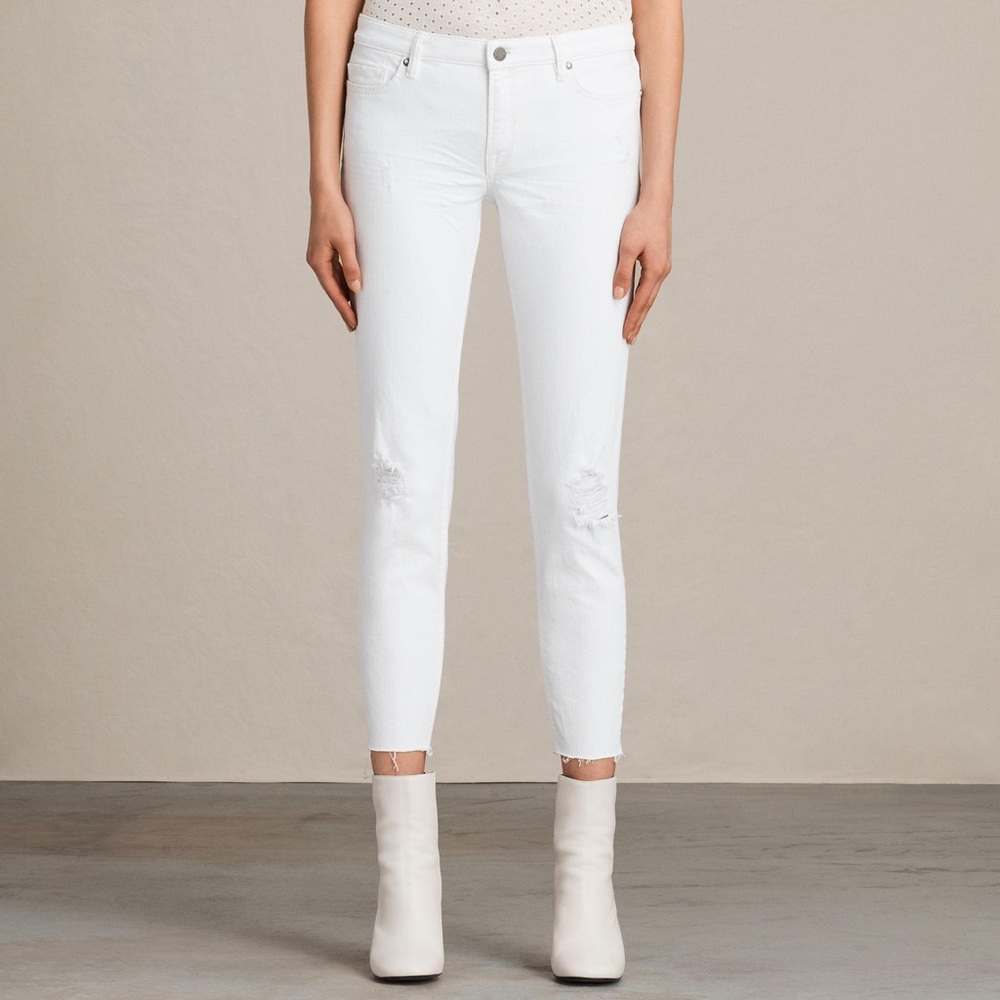 All Saints Mast Ankle Destroy White Jeans